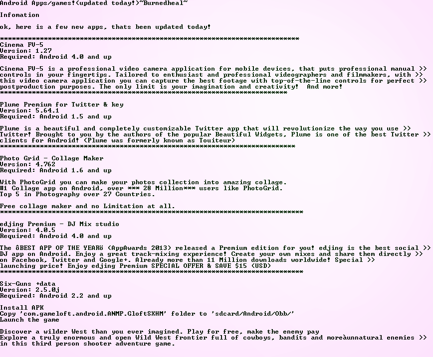 Android Apps/games!(updated today!)~Burnedheal~