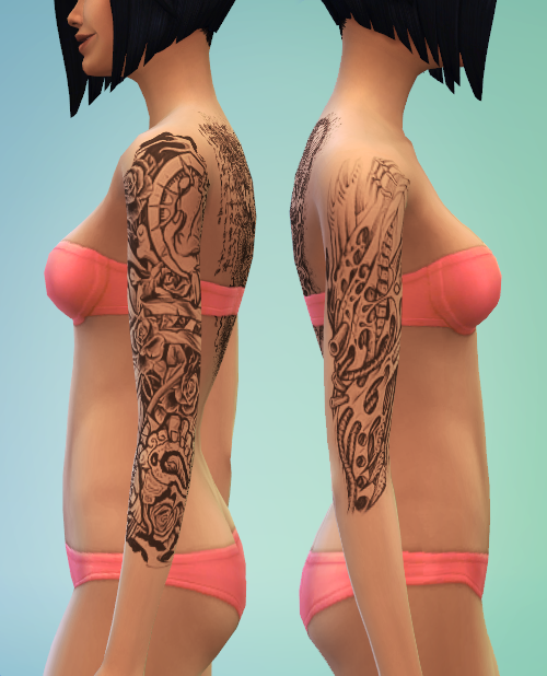 Татуировки для Sims 4. Sleeve & Back Tattoos by Simovee. 