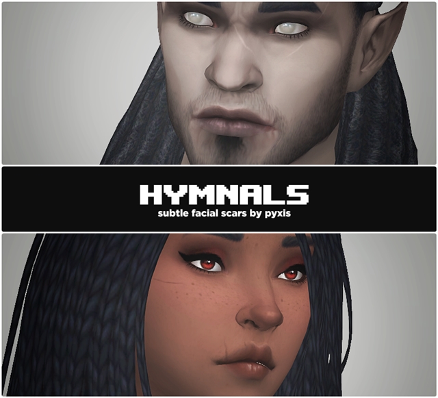 Особенности кожи для Sims 4. Шрамы HYMNALS - FACIAL SCARS by Pyxiidis. 