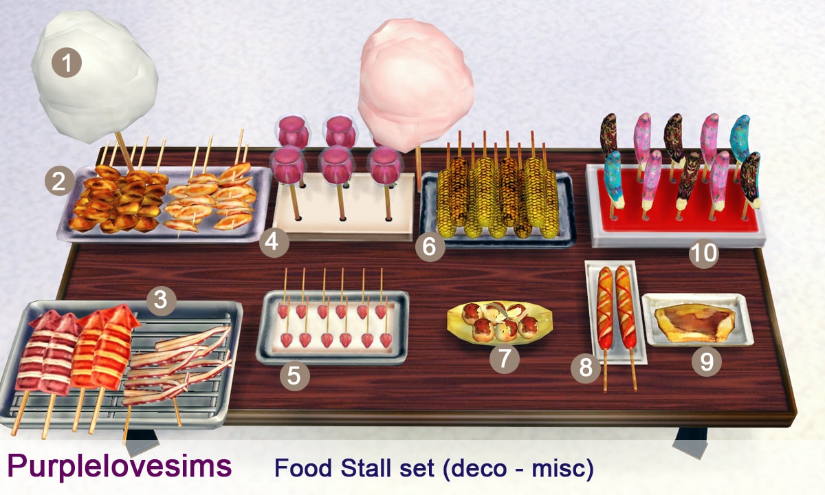 Уличный набор еды Food Stall set  от purplelovesims для Симс 4
