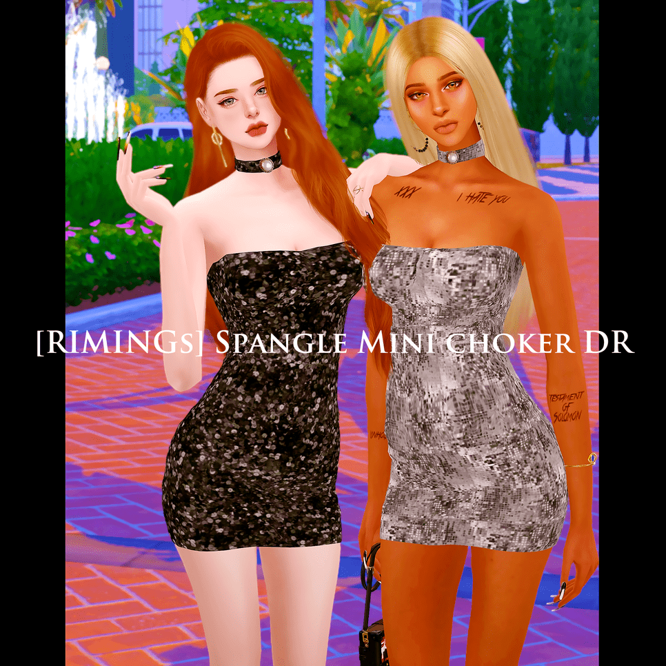 Платье Spangle Mini choker DR от RIMINGs для Симс 4