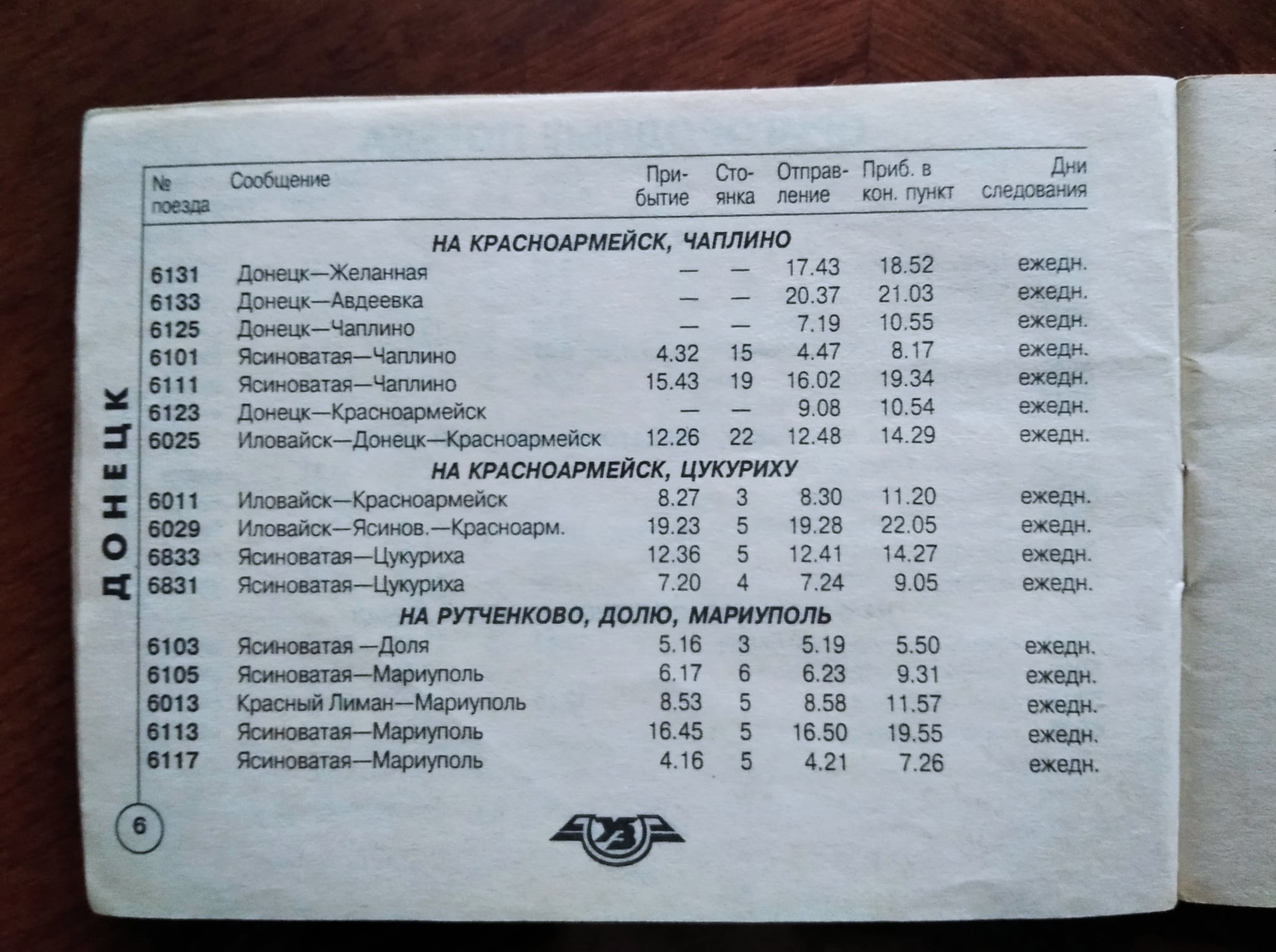 ЖД расписание 2001 Донецк