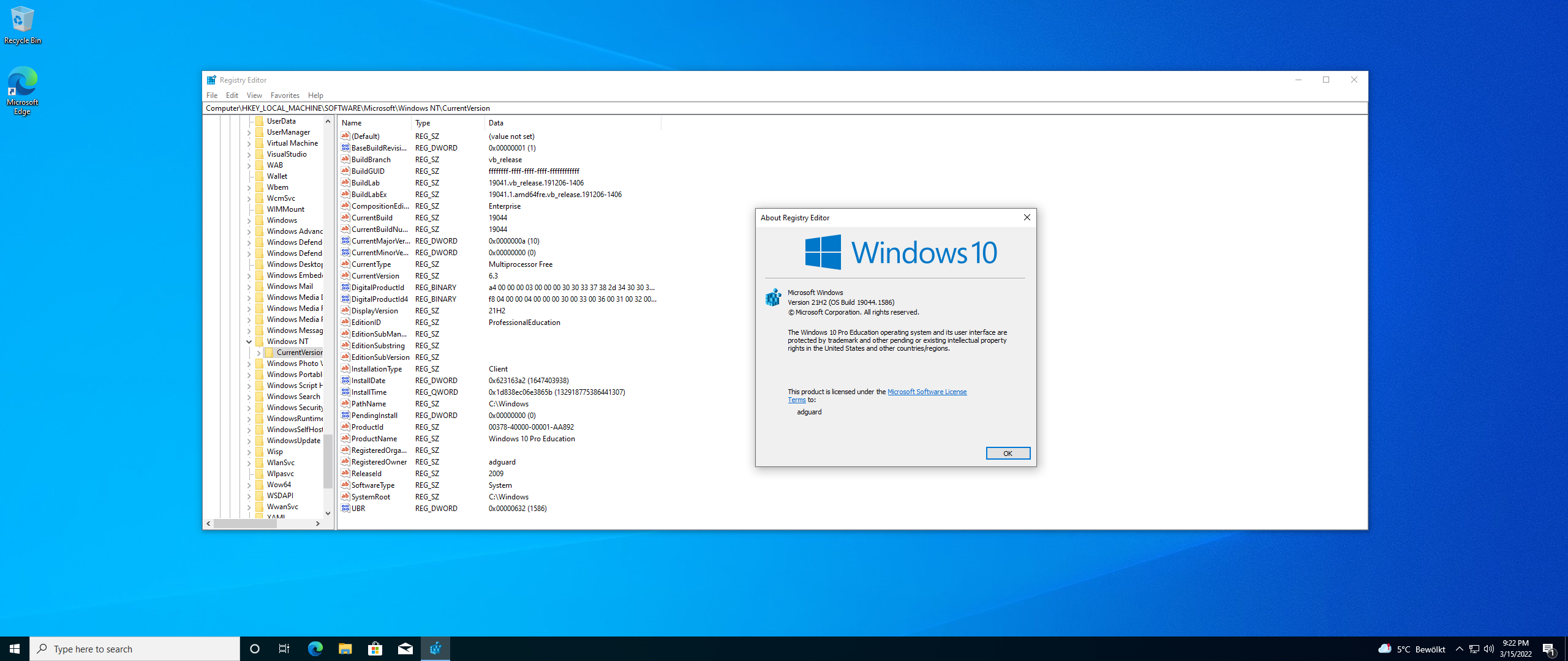 Microsoft Windows 10.0.19044.1586, Version 21H2 (Updated March 2022)  - Оригинальные образы от Microsoft MSDN [En]