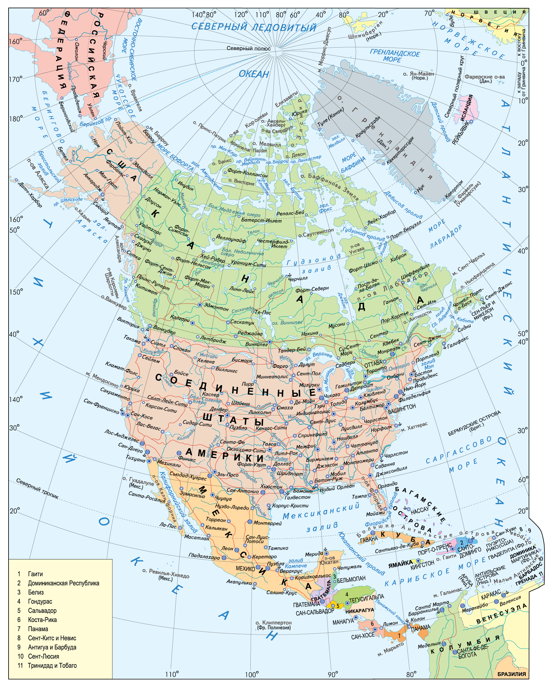 Карта сша северная америка