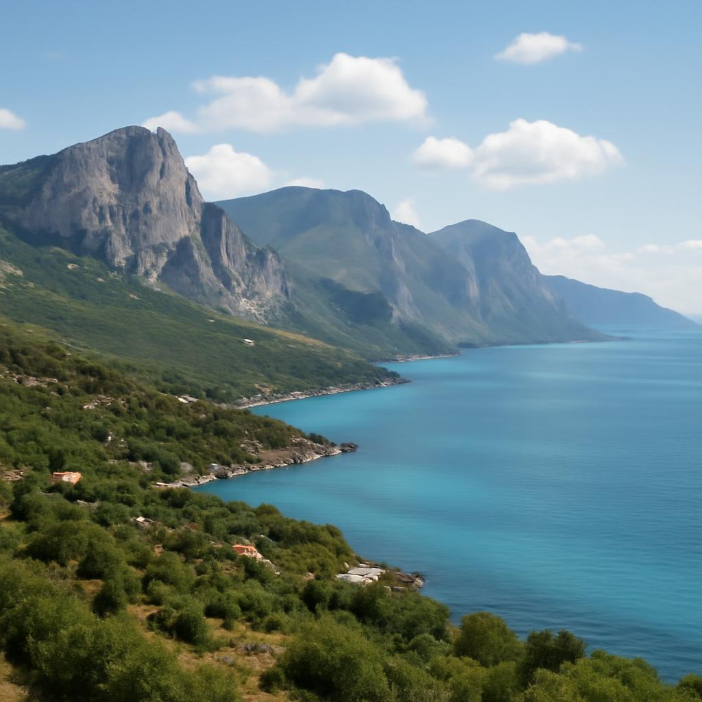 Живописный вид на побережье Южного берега Крыма с горами и морем