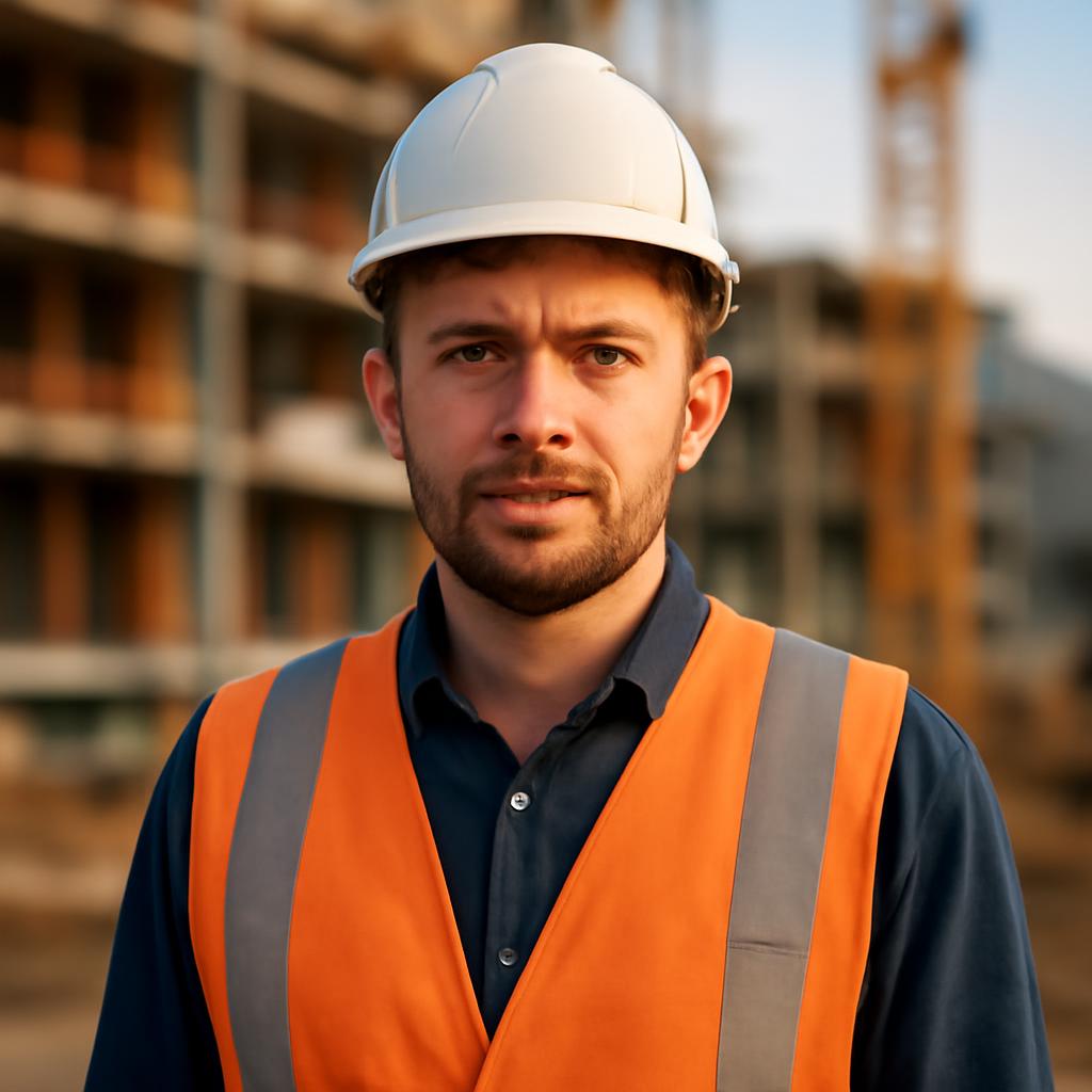 Дмитрий Ковалёв — портрет инженера-строителя на фоне строительной площадки