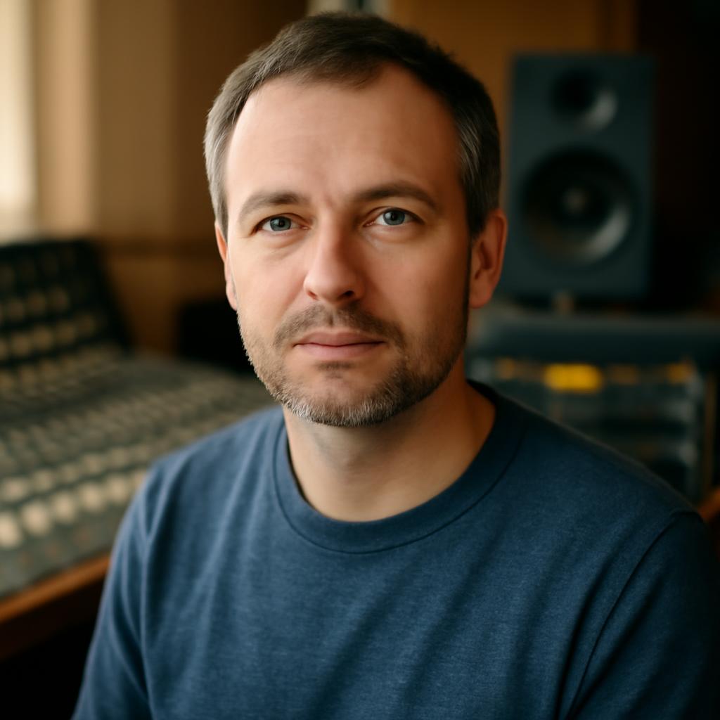 Дмитрий Соколов — портрет автора статьи, мужчина средних лет в casual одежде на фоне игрового оборудования