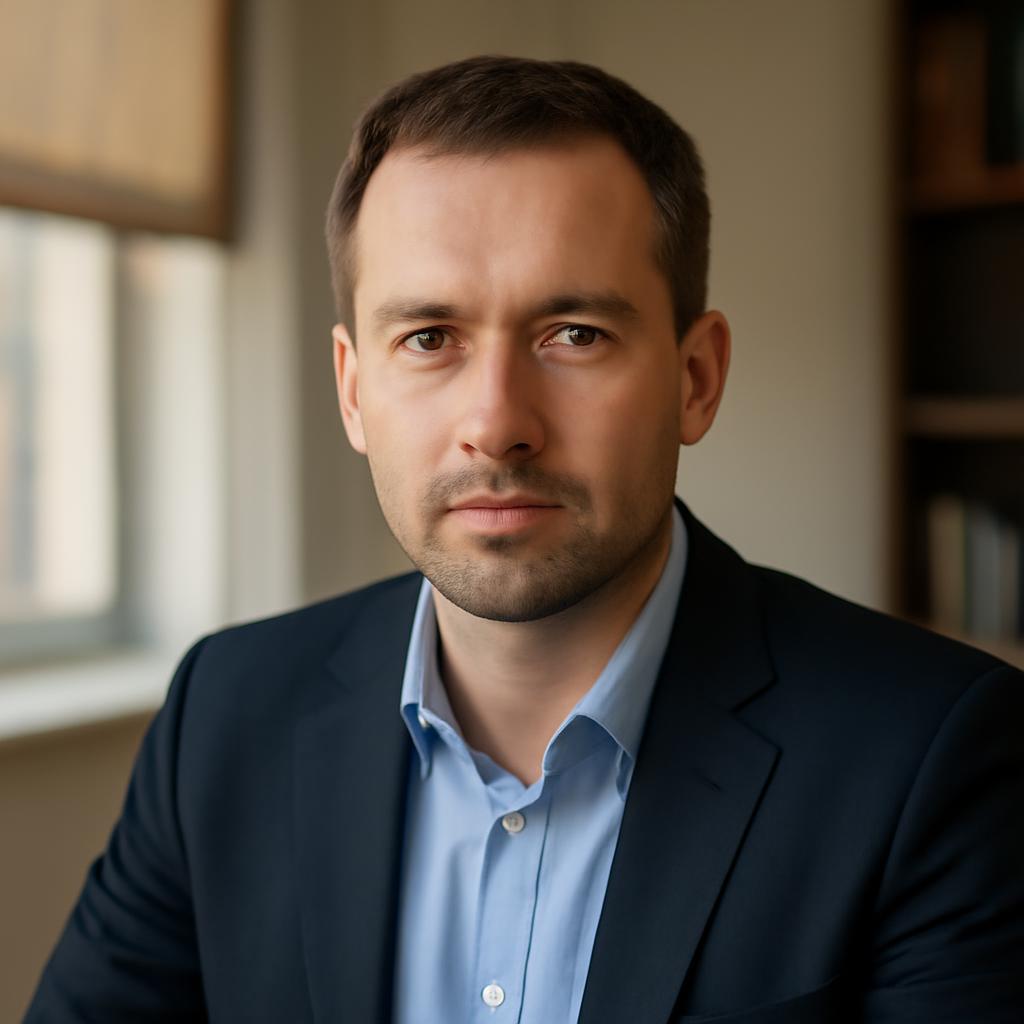 Дмитрий Козлов — портрет автора статьи о рулонных шторах в профессиональной обстановке