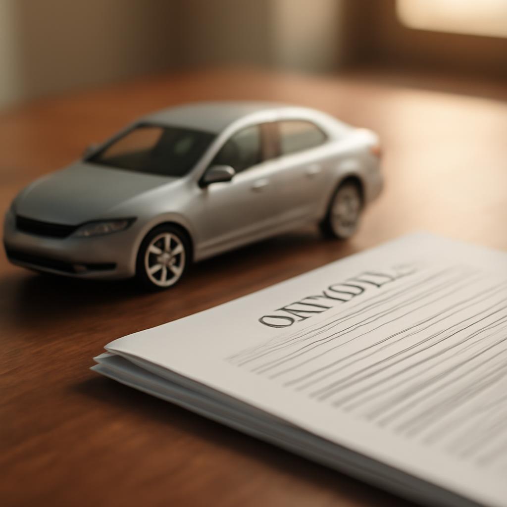 Иллюстрация продажи автомобиля с документами на столе