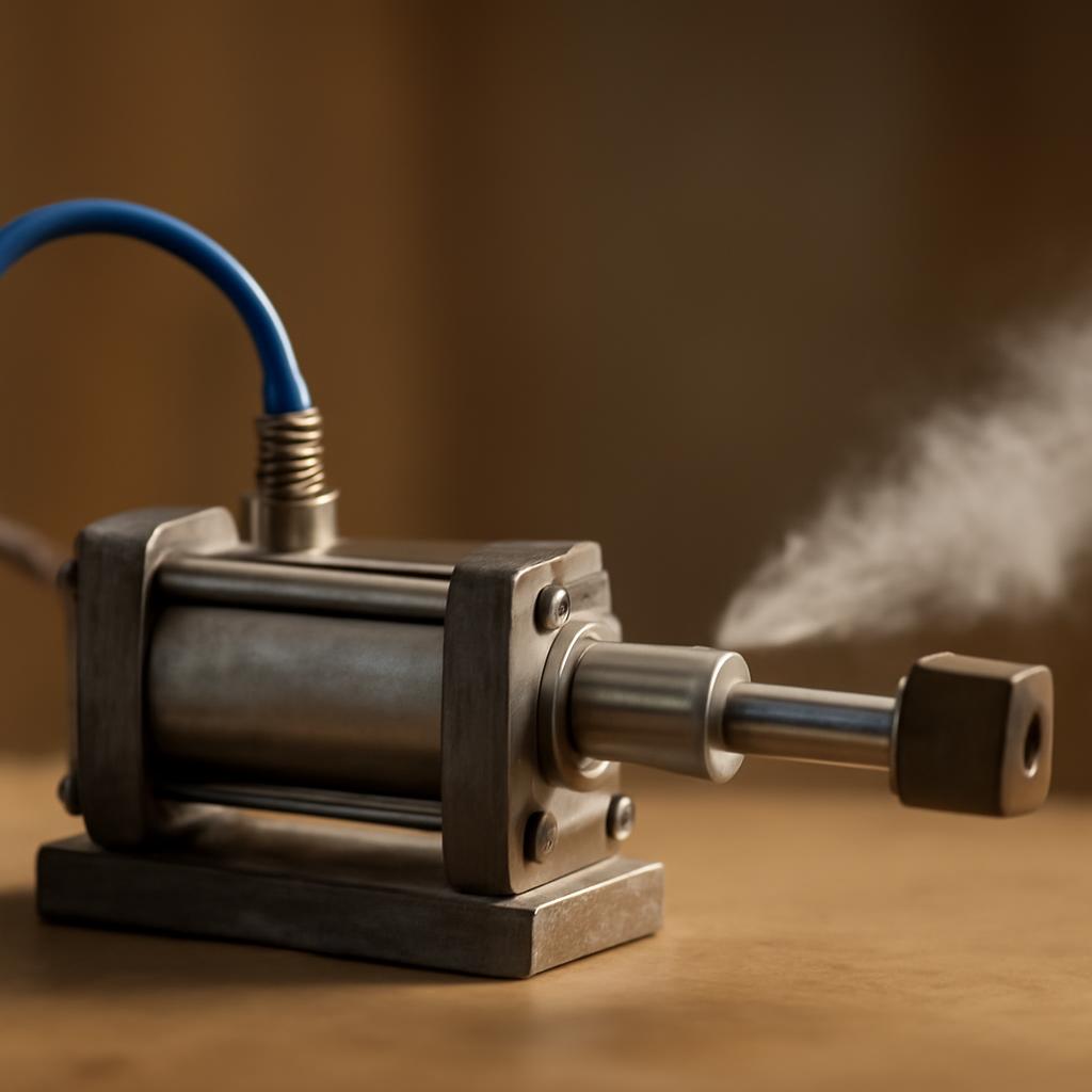 Пневмоцилиндр: устройство и применение в промышленности Иллюстрация принципа работы пневмоцилиндра с потоком воздуха