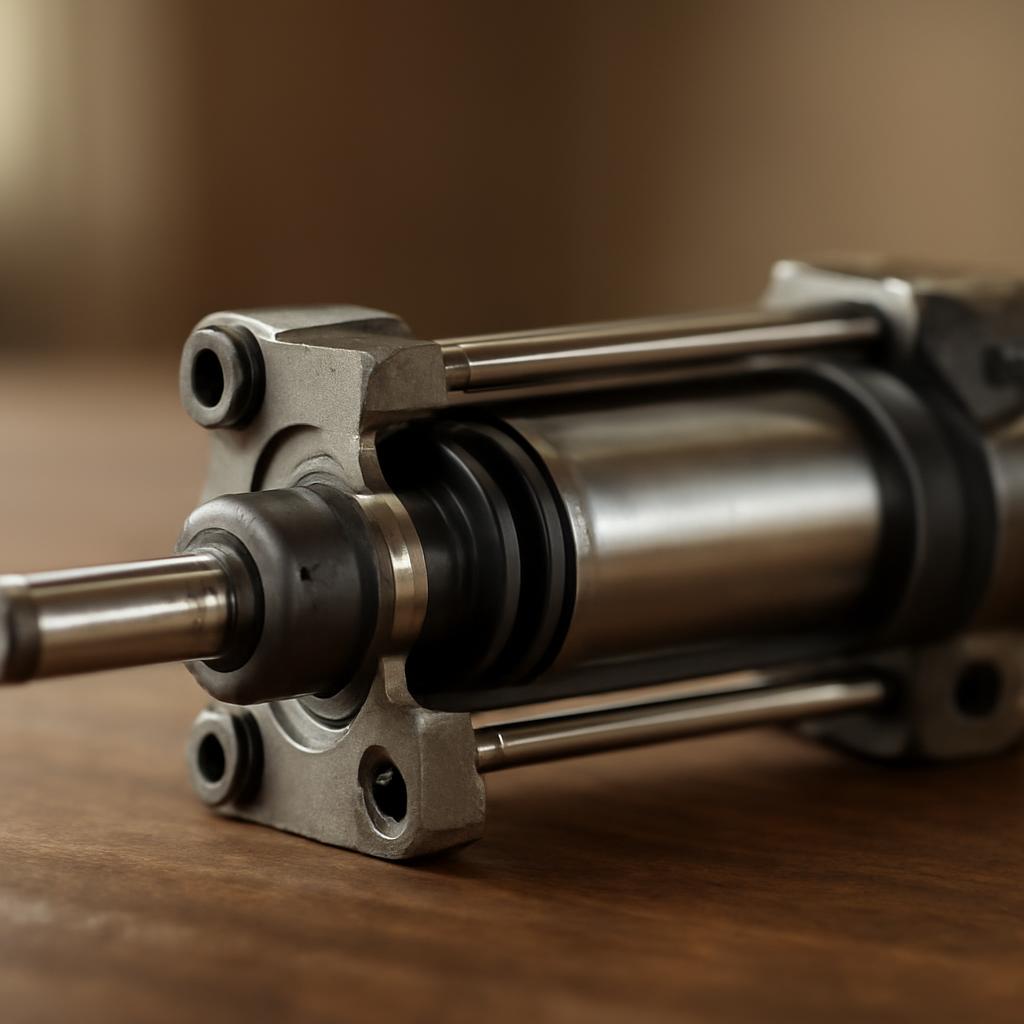 Схема устройства пневмоцилиндра с поршнем и штоком