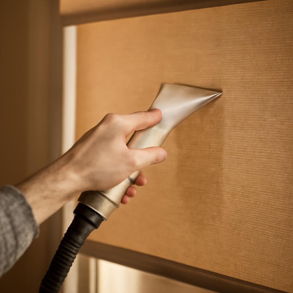 Процесс влажной чистки ткани рулонных штор