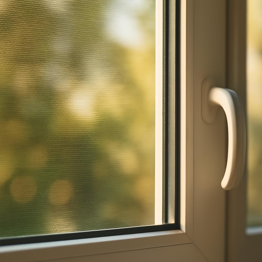 Москитная сетка на пластиковом окне в летний день