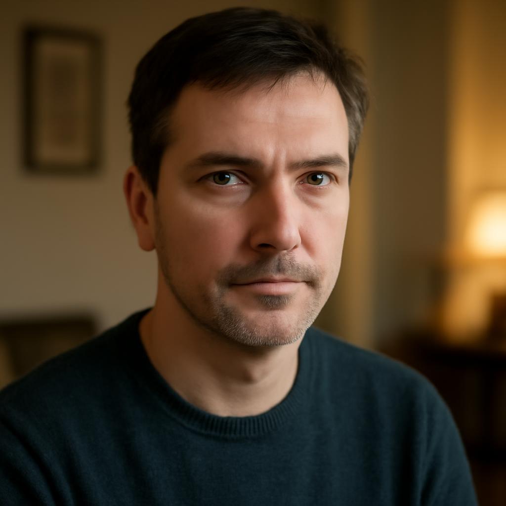 Олег Воронин — портрет автора в студии с элементами интерьера