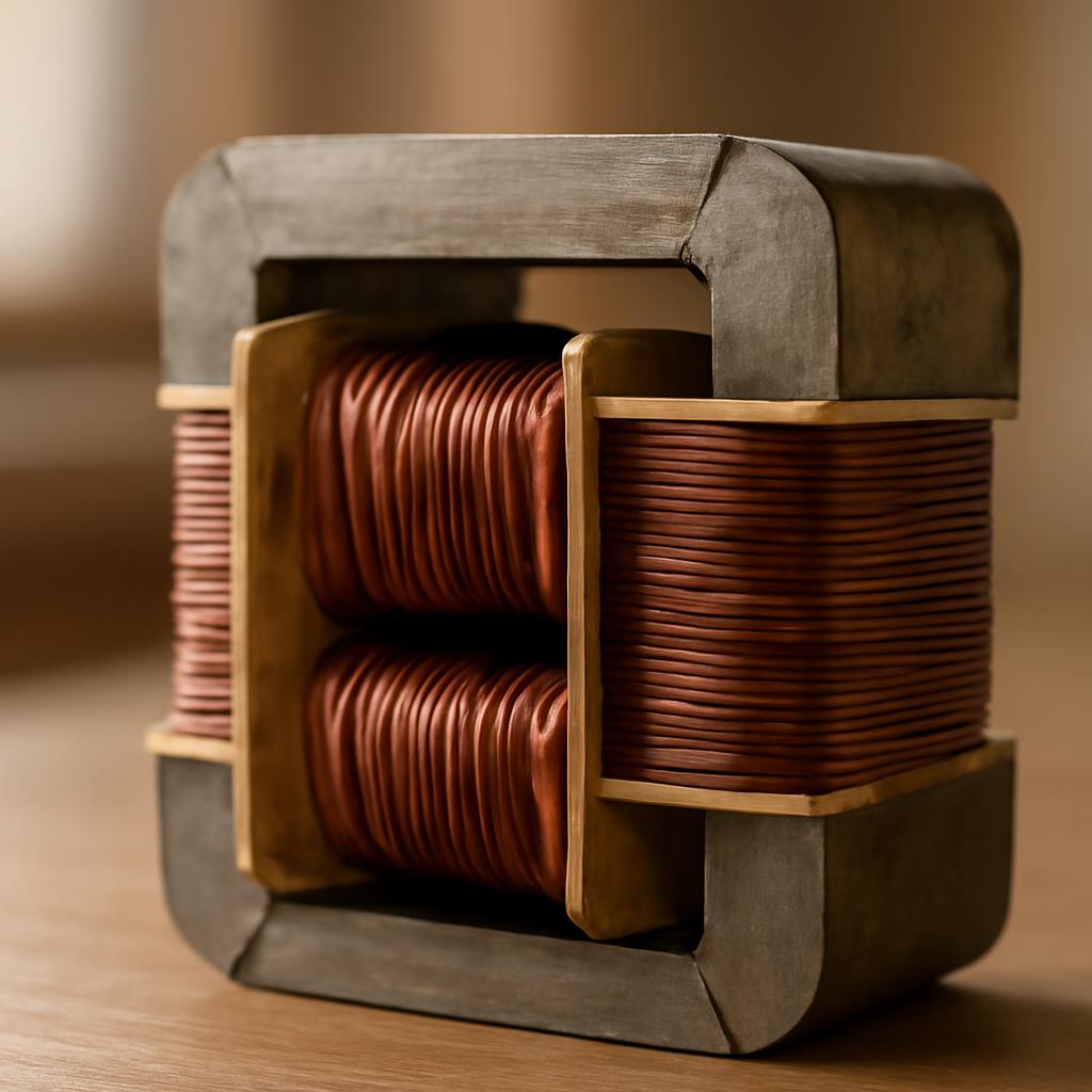 Схема устройства трансформатора с обмотками и сердечником