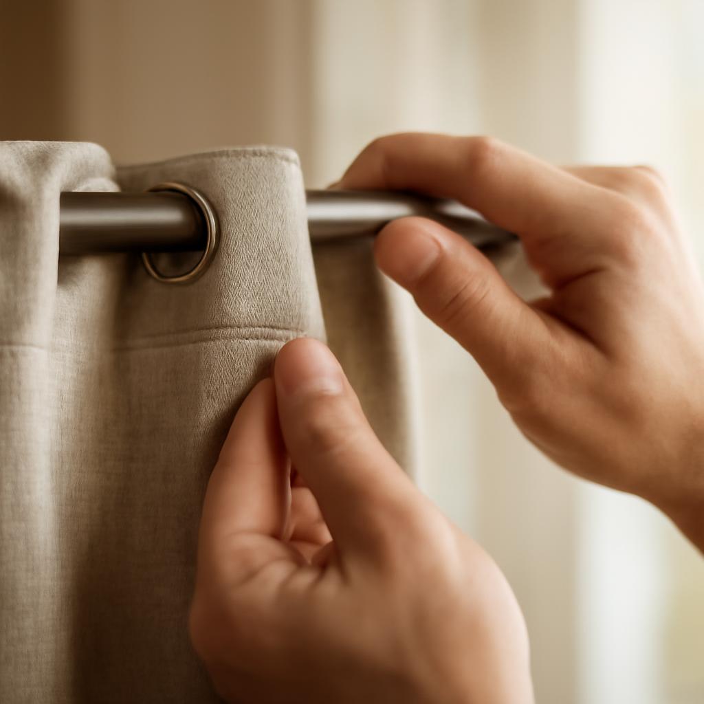 Монтаж люверсных штор на карниз