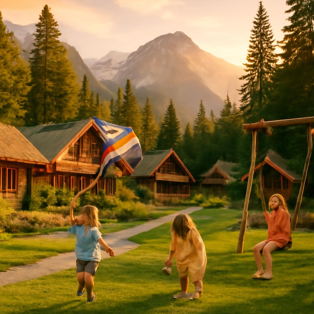 Вид на эко-отель Райский уголок в Архызе с детьми на территории