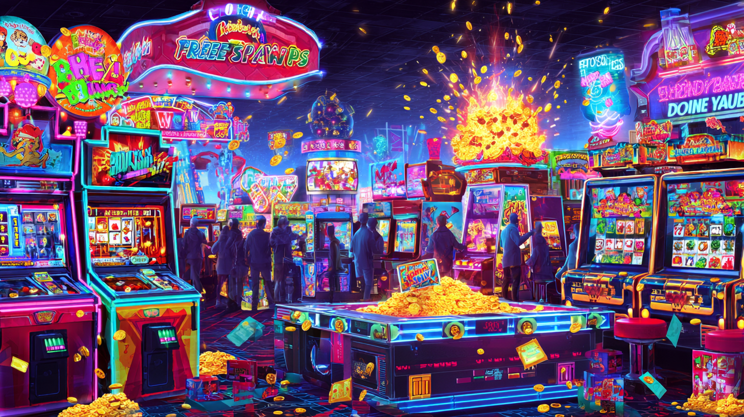 Иллюстрация бонусов в аркадном казино с элементами слотов и акциями