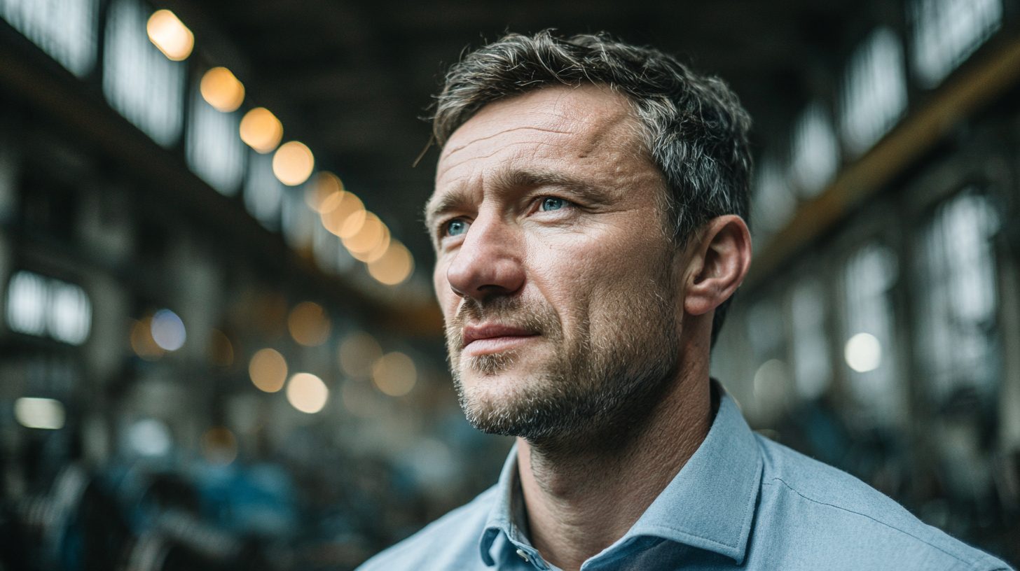 Дмитрий Ковалев — портрет автора статьи, фото в профиль с сосредоточенным выражением лица, средний возраст, в светлой рубашке на фоне промыш