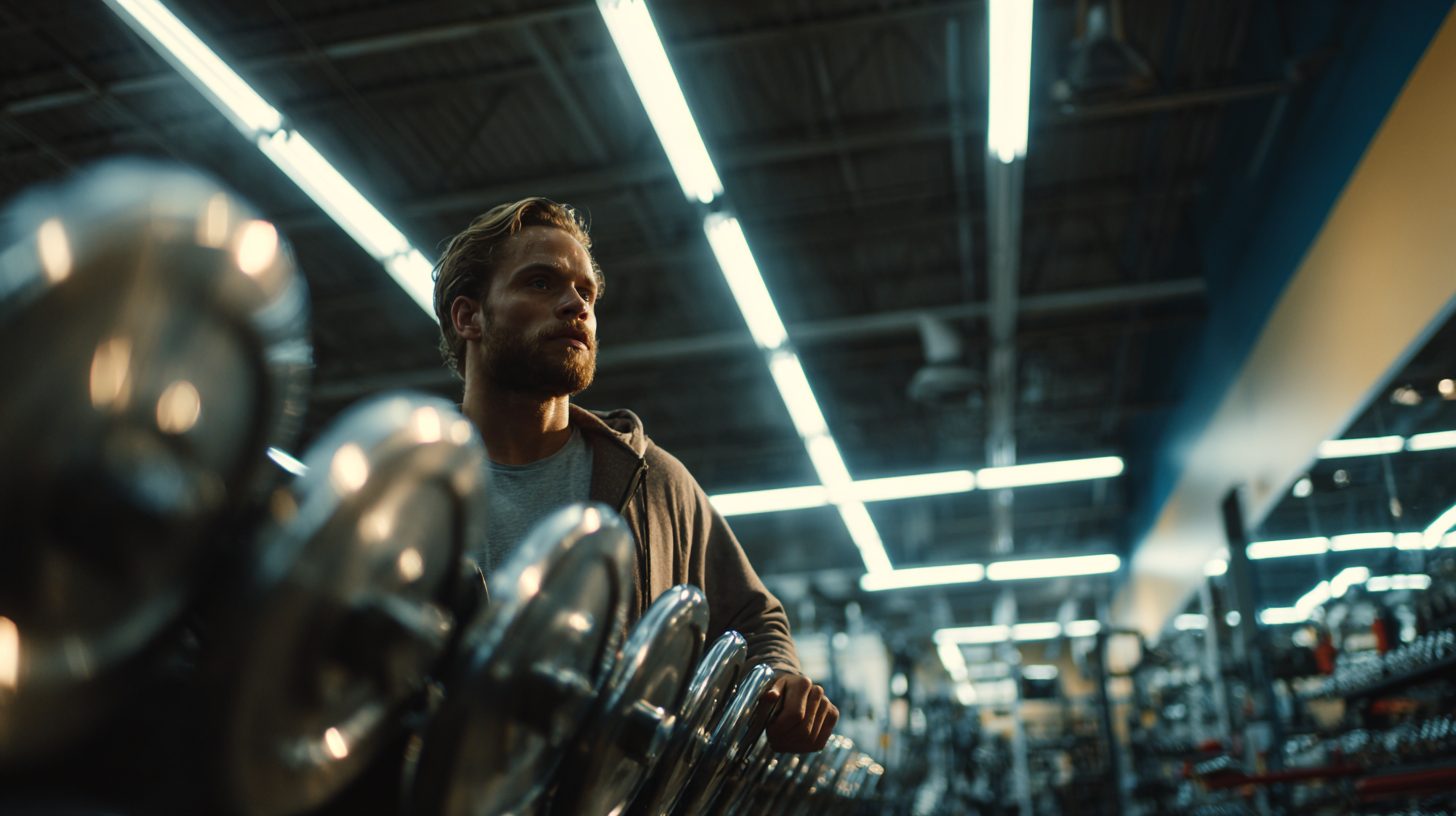 Процесс выбора олимпийской штанги в магазине