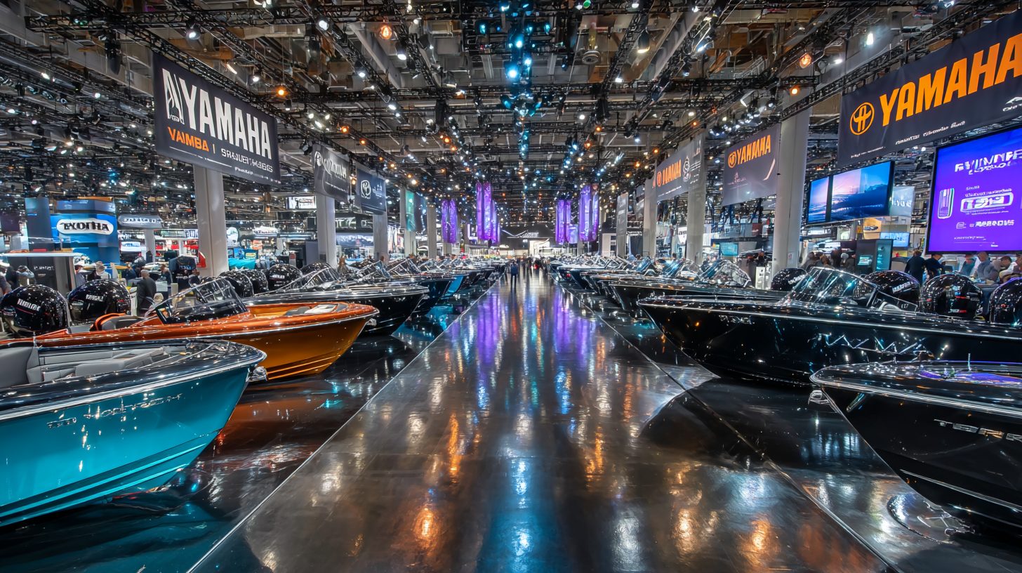 Различные типы лодочных моторов на выставке