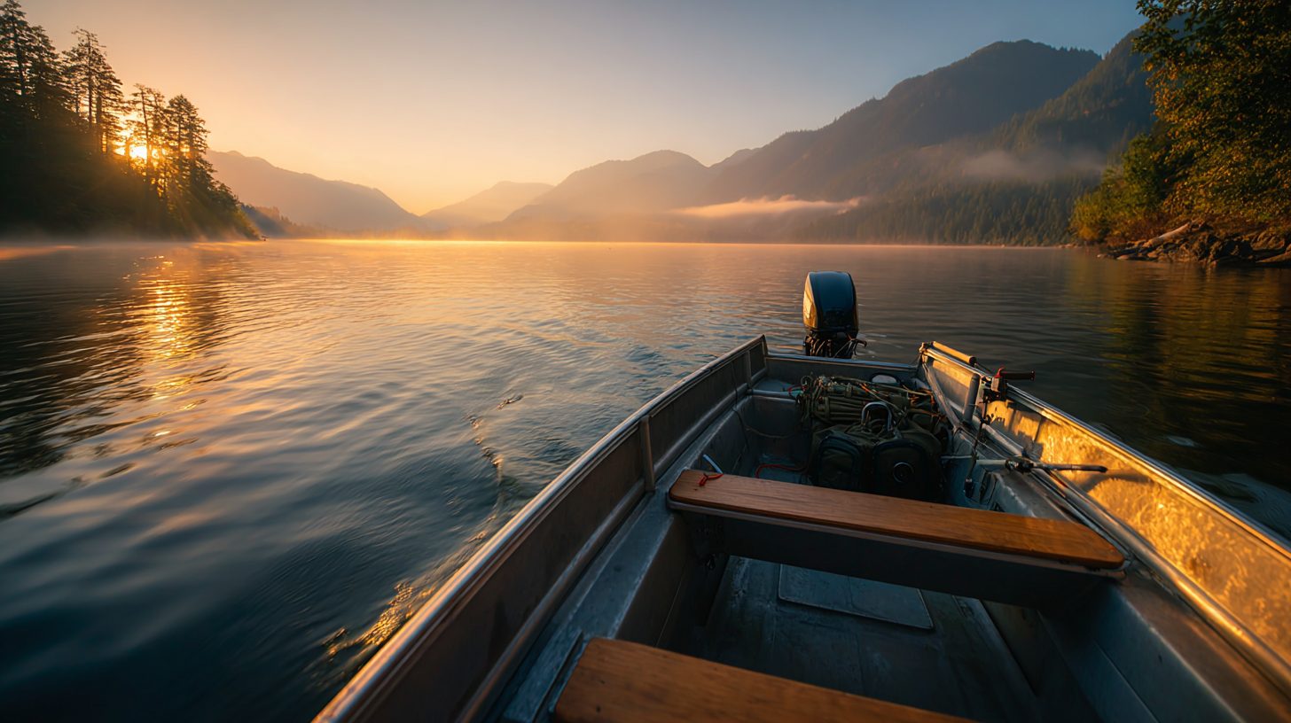 Алюминиевая лодка с мотором на воде