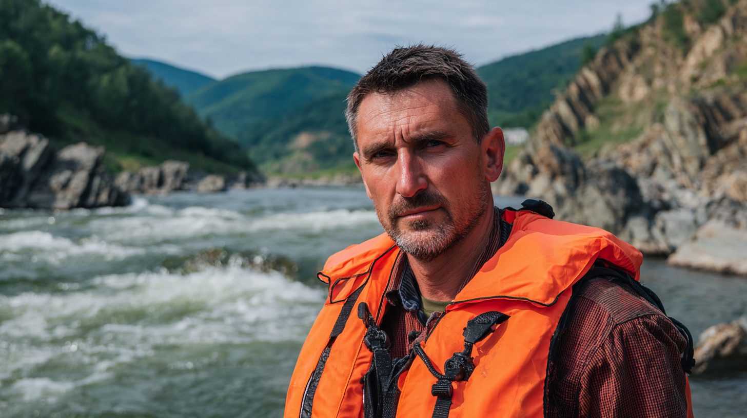 Дмитрий Соколов — портрет автора статьи, фото мужчины средних лет в спасательном жилете на фоне реки