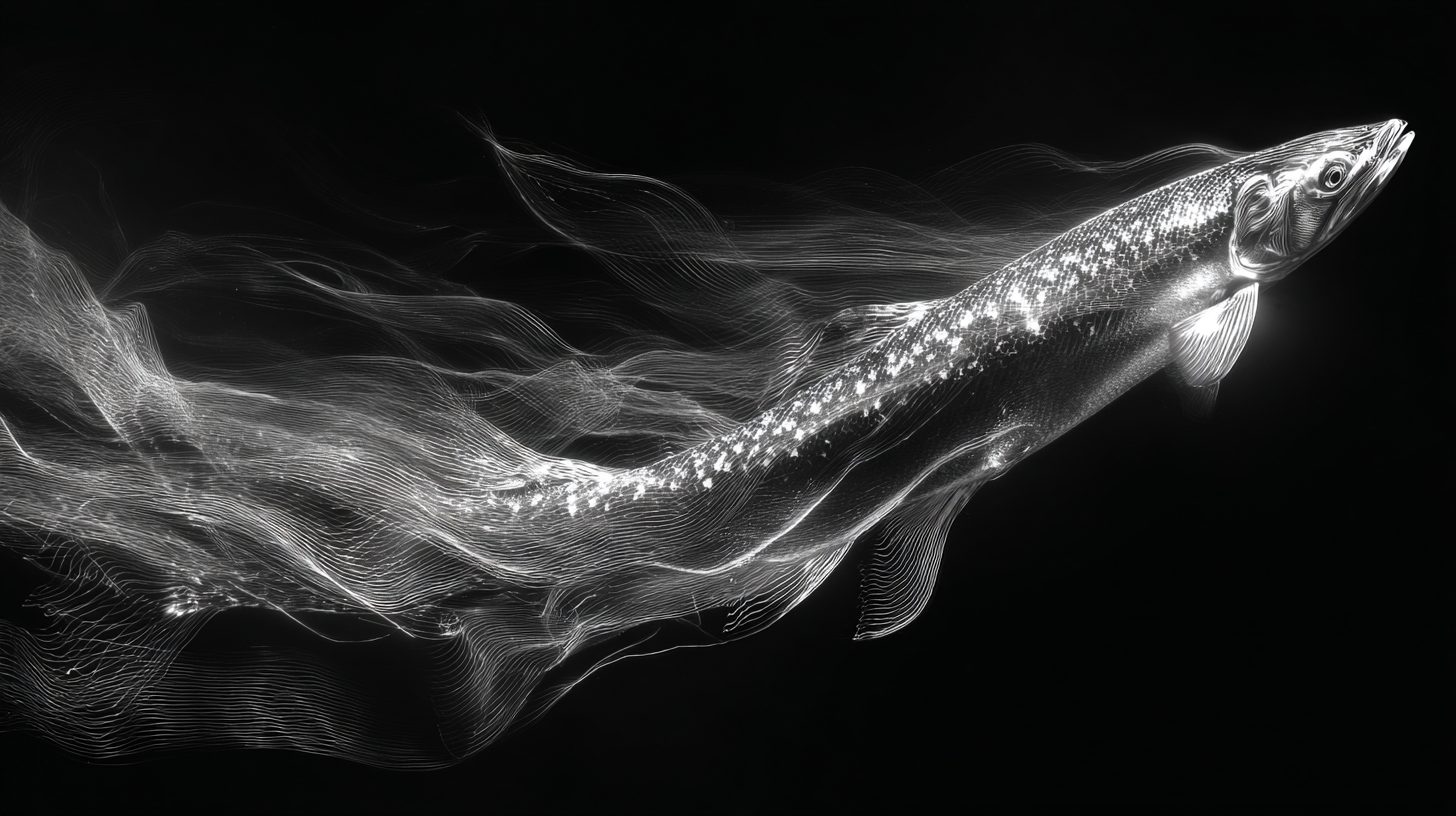 Сонарное изображение стаи рыбы в движении