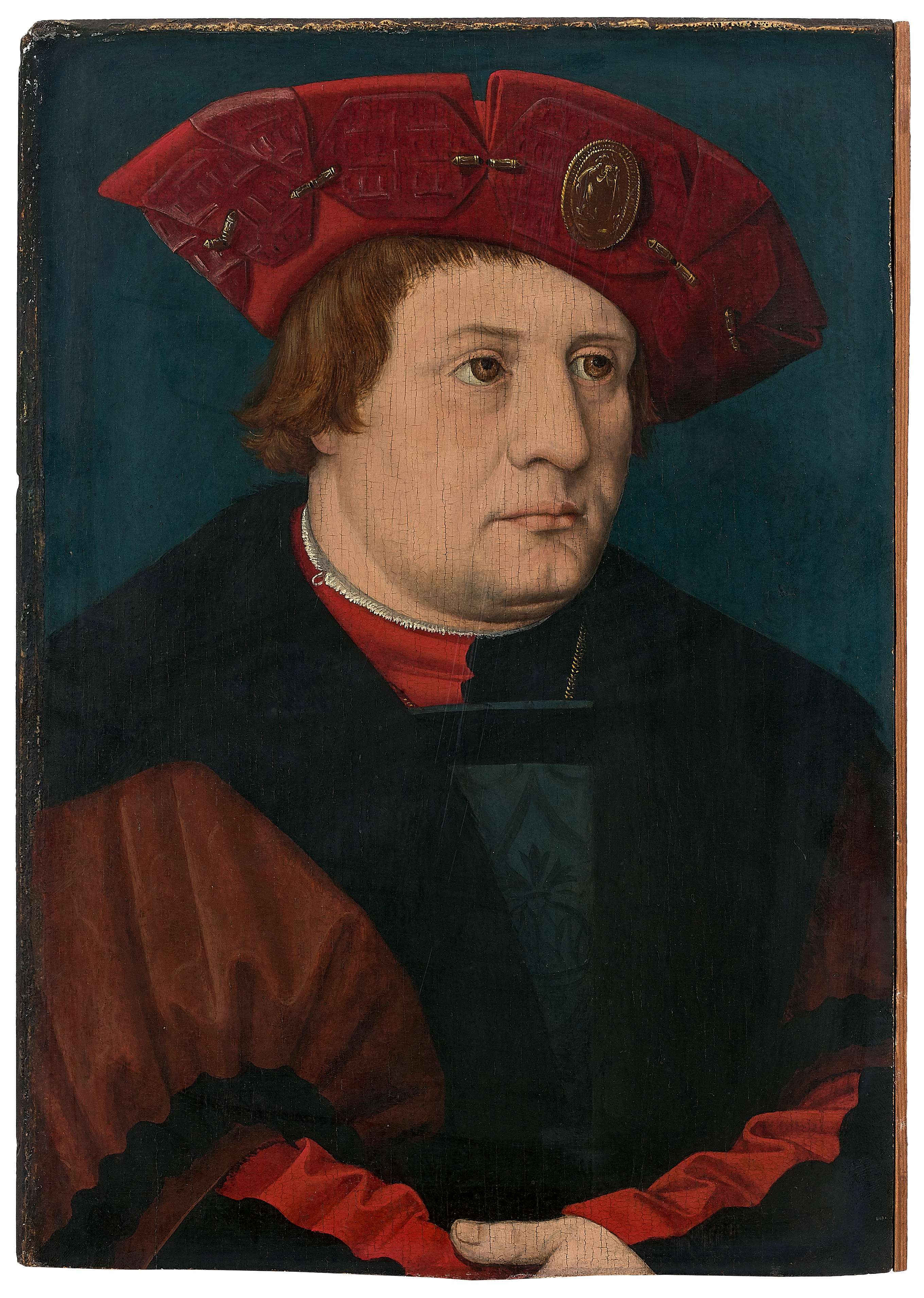 1Ecole allemande du XVIe si?cle-ortrait d'homme ? la coiffe rouge orn?e d'une m?daille de saint Christophe.jpg