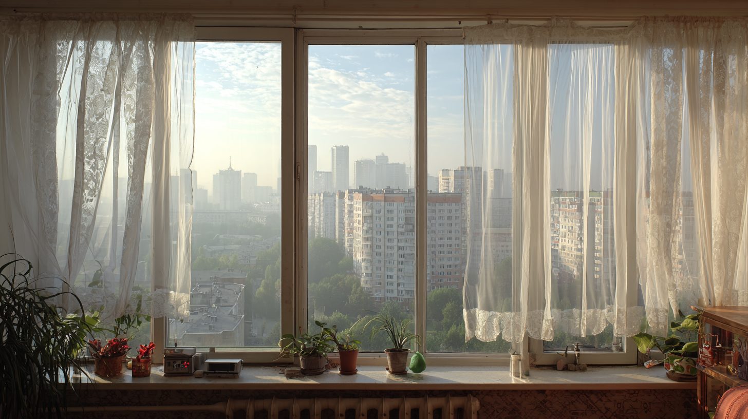 Различные типы москитных сеток на окнах в московской квартире