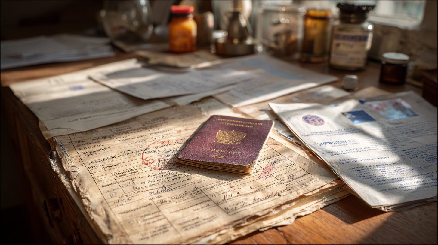 Медицинские документы на столе с паспортом и полисом страхования