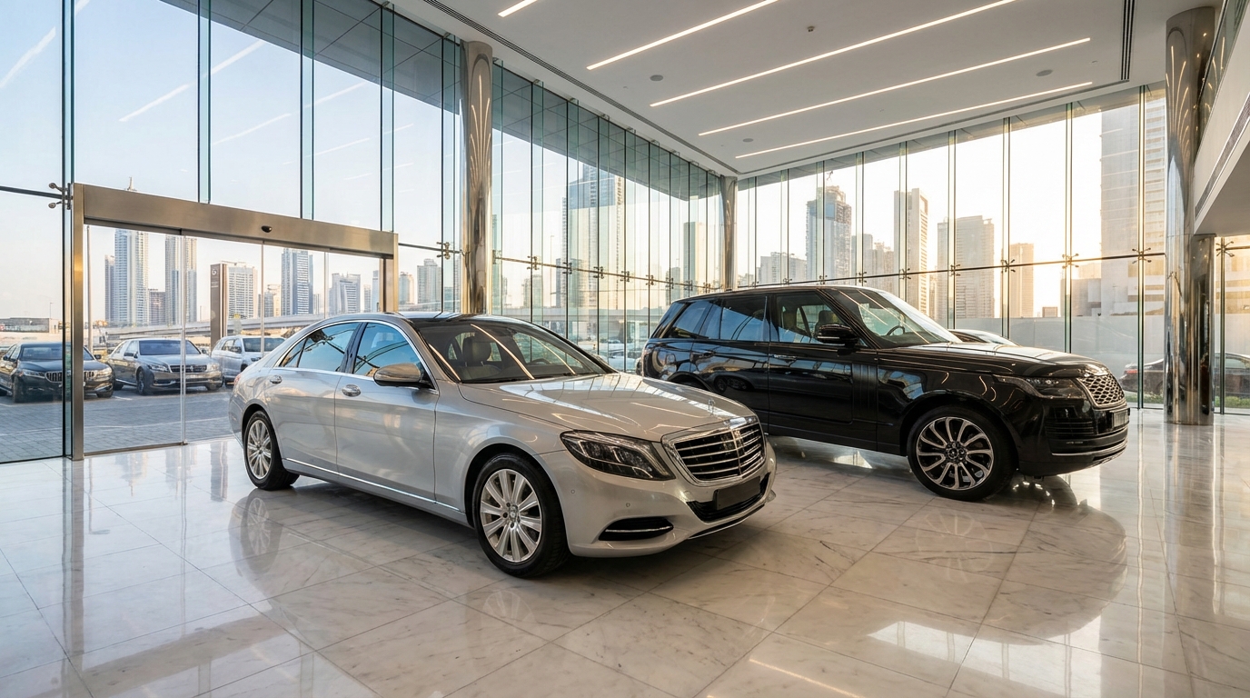 Шоурум официального дилера в Дубае с экспозицией автомобилей