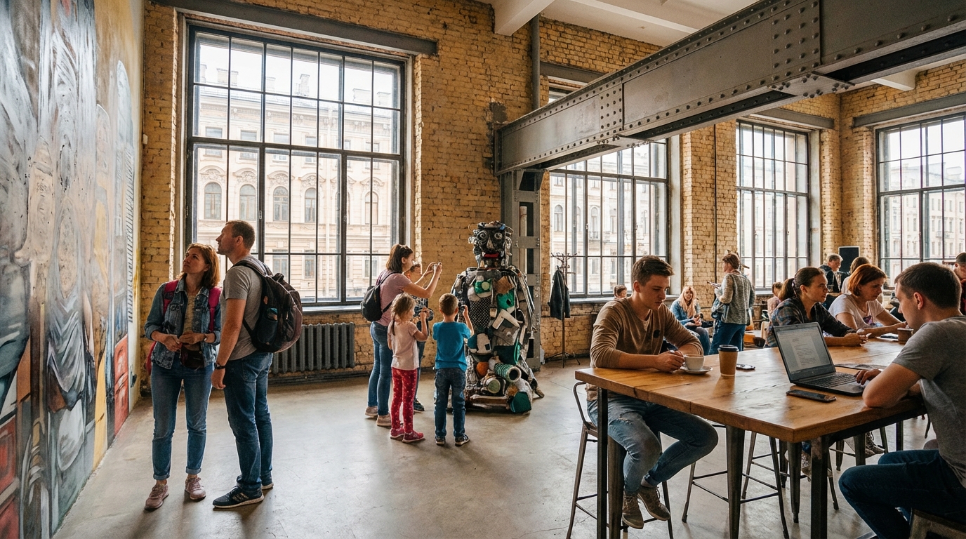 Лофт-кластер в центре Петербурга с туристами