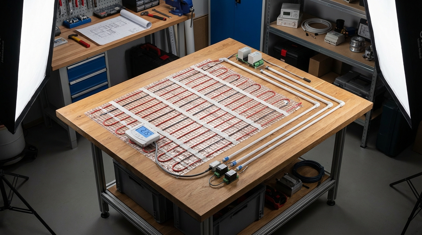 Конструкция системы теплого пола с элементами управления