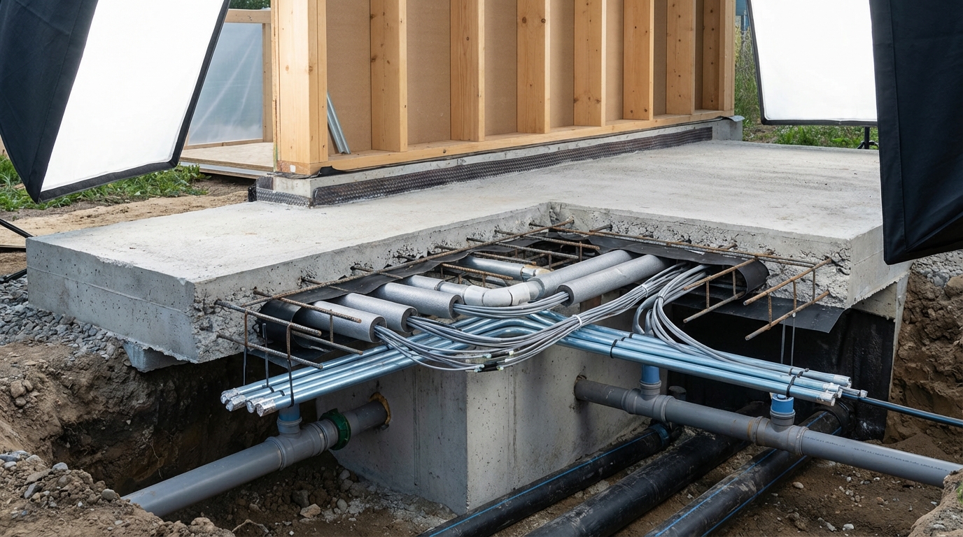 Схема интеграции систем климат-контроля в фундамент загородного дома