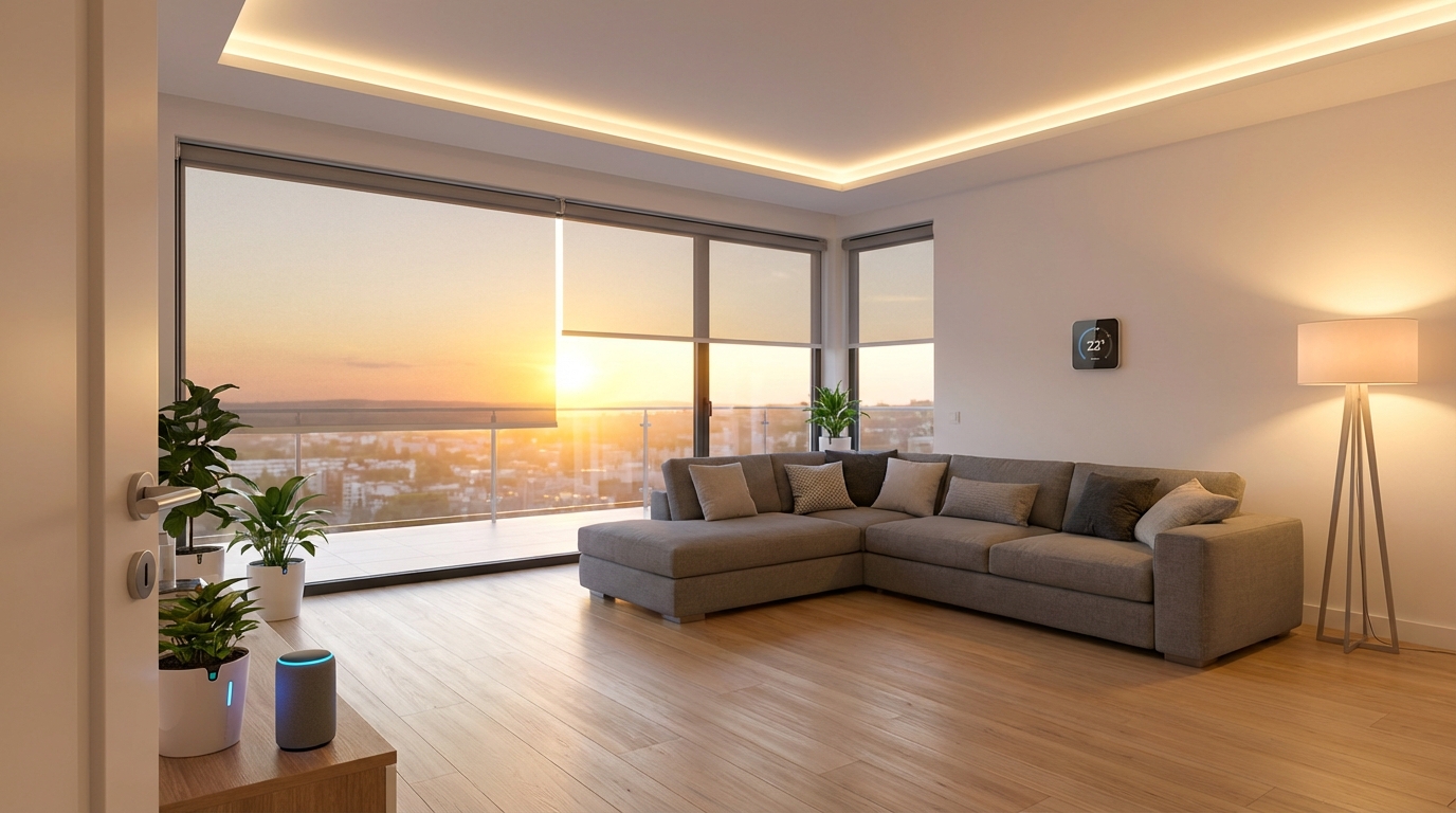 Интерьер умного дома с автоматизированным освещением и климат-контролем