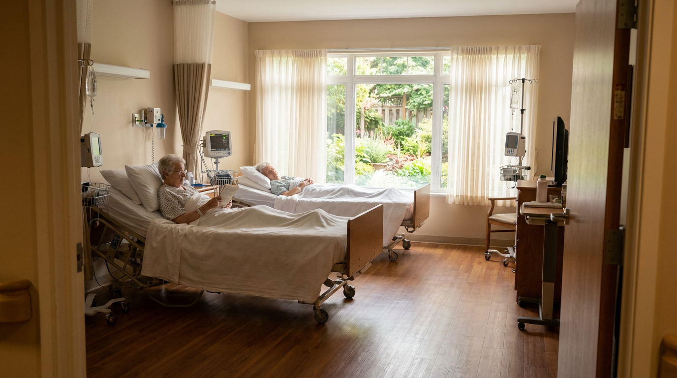 Палата в пансионате для пожилых с медицинским обслуживанием