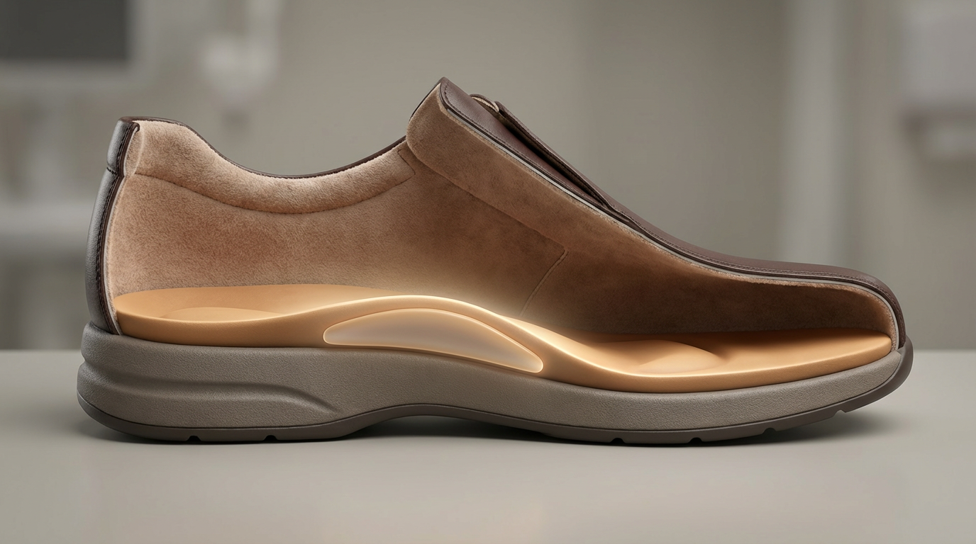 Схема анатомии ортопедической обуви с выделением стельки и супинатора