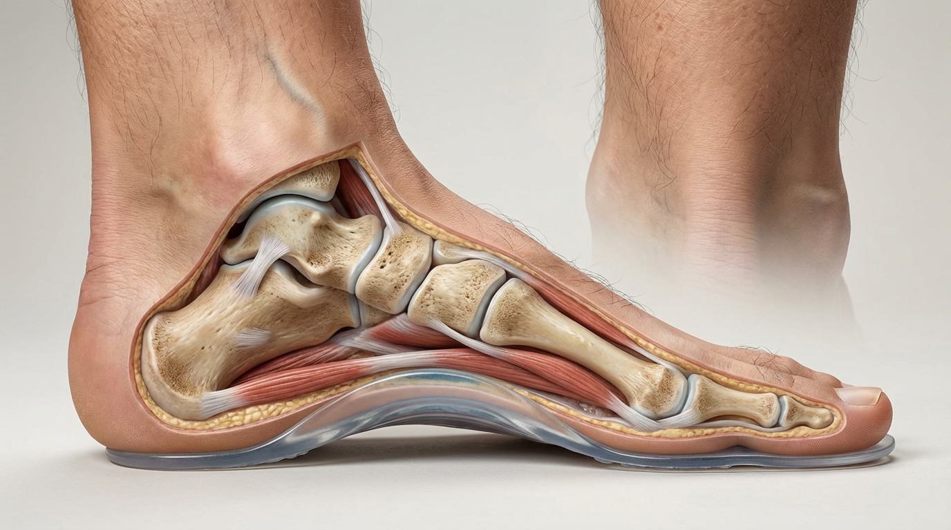 Изображение анатомии стопы с ортопедическими стельками