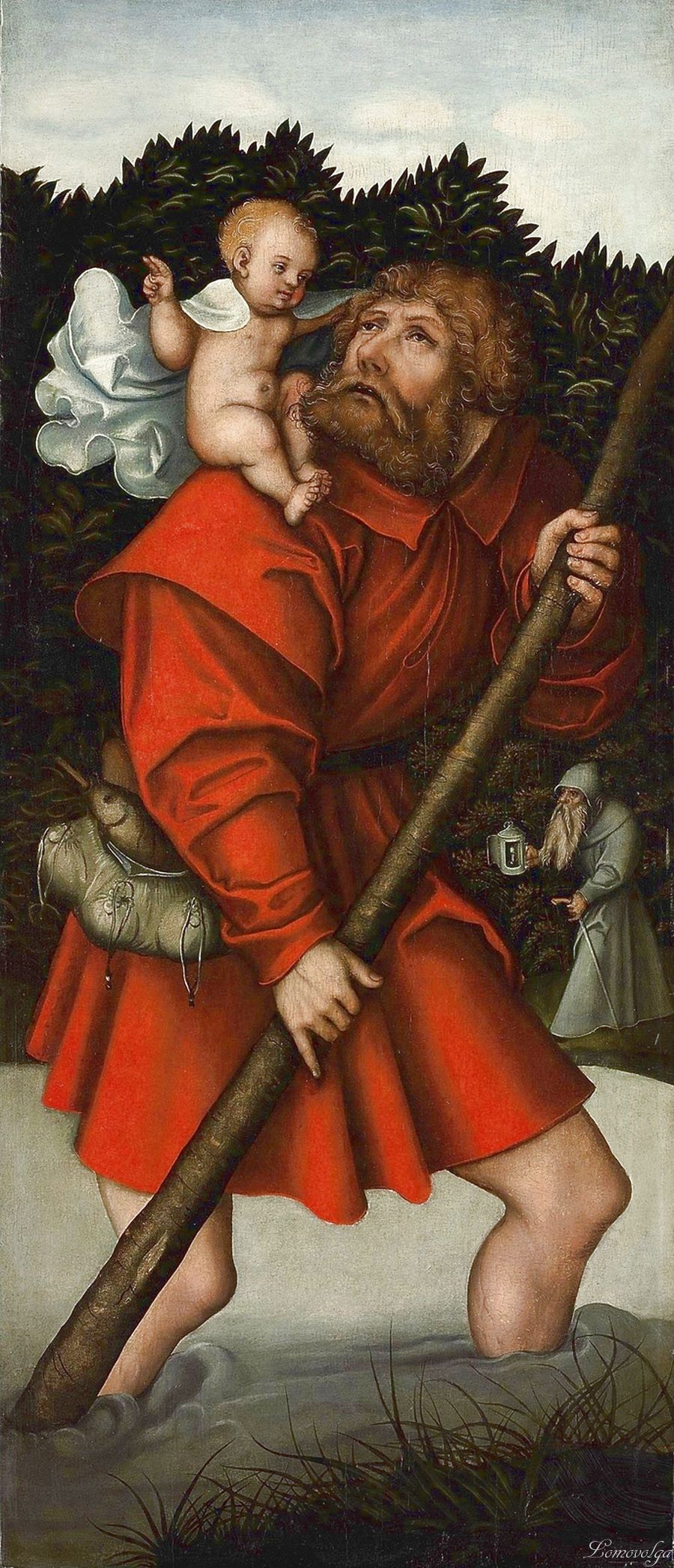 33Пара 2-1_Святой Христофор (Saint Christopher carrying the Christ Child)_96.9 x 41.9_д.,м._Частное собрание1.jpg