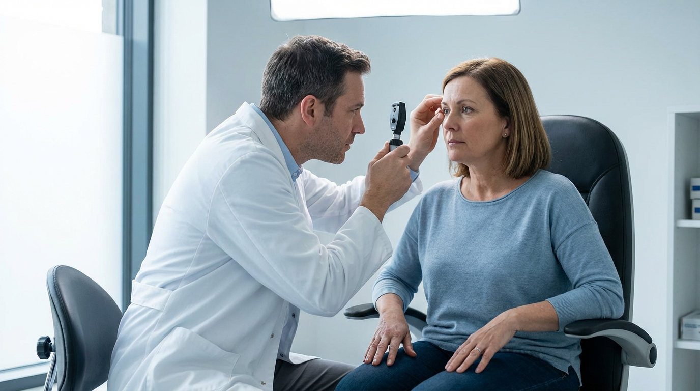 Офтальмолог проводит обследование в клинике