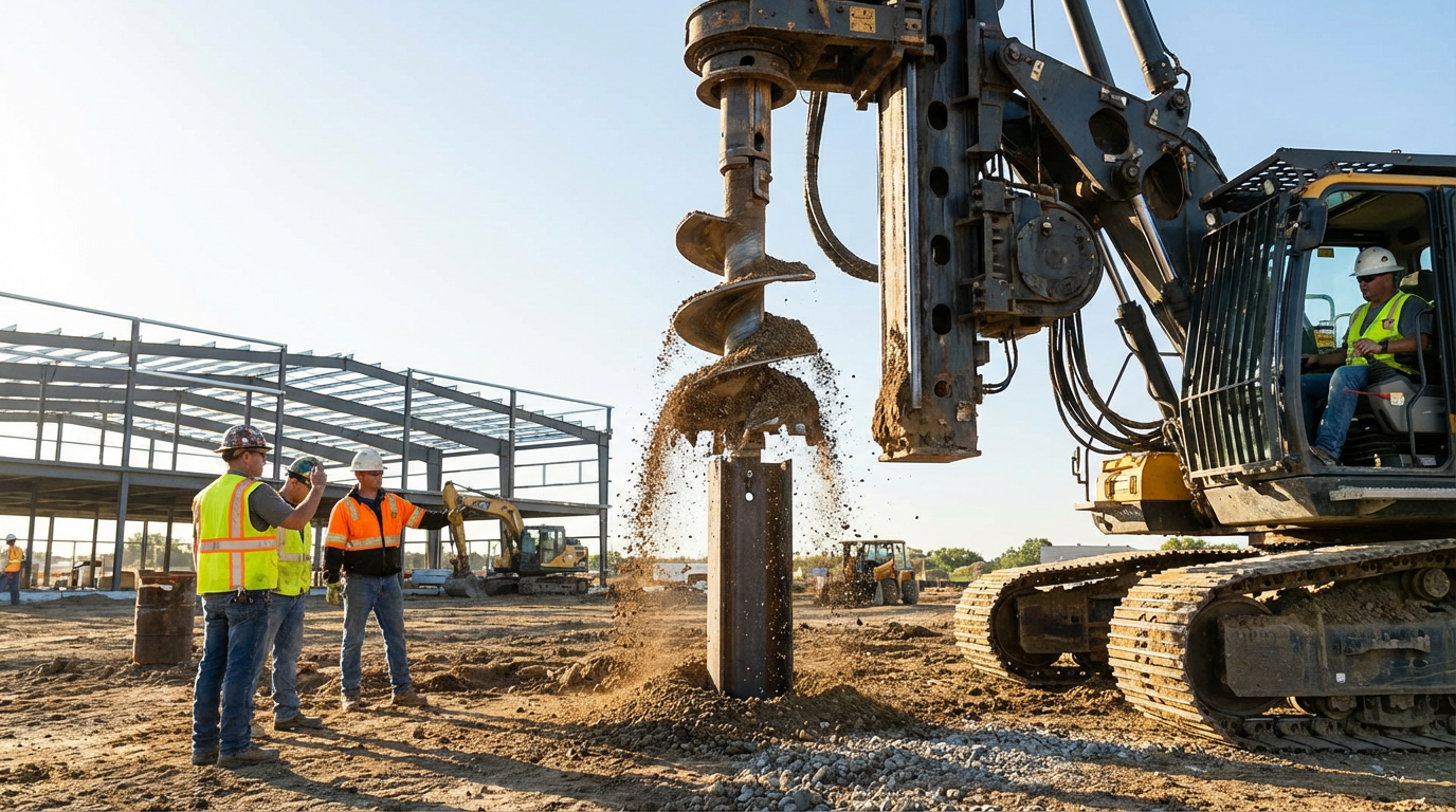 Монтаж свайного фундамента с использованием буровой установки
