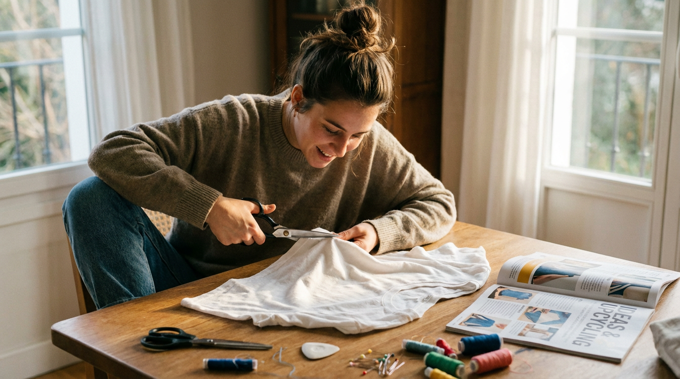 Новичок в рукоделии переделывает футболку в топ