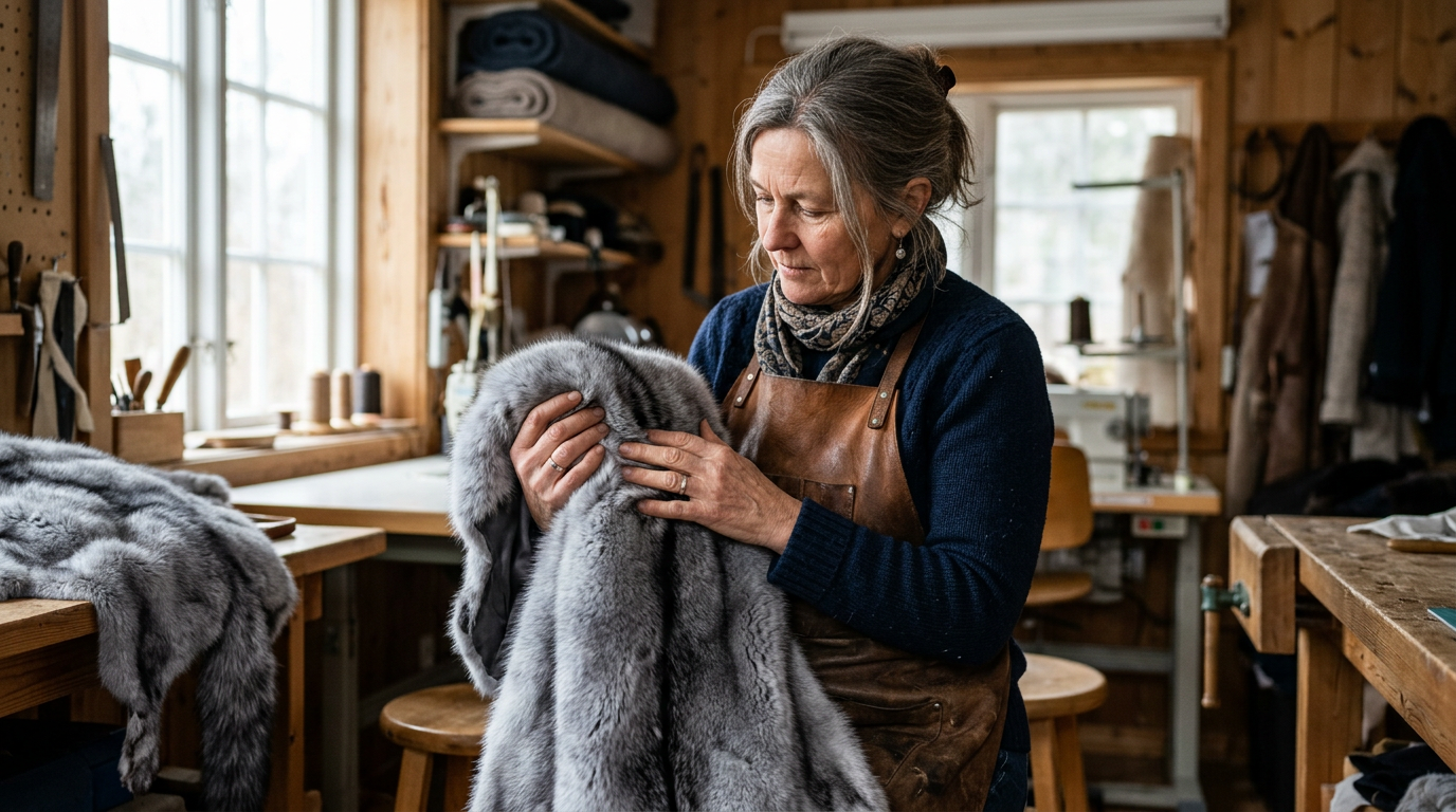 Проверка качества норкового меха руками мастерицы