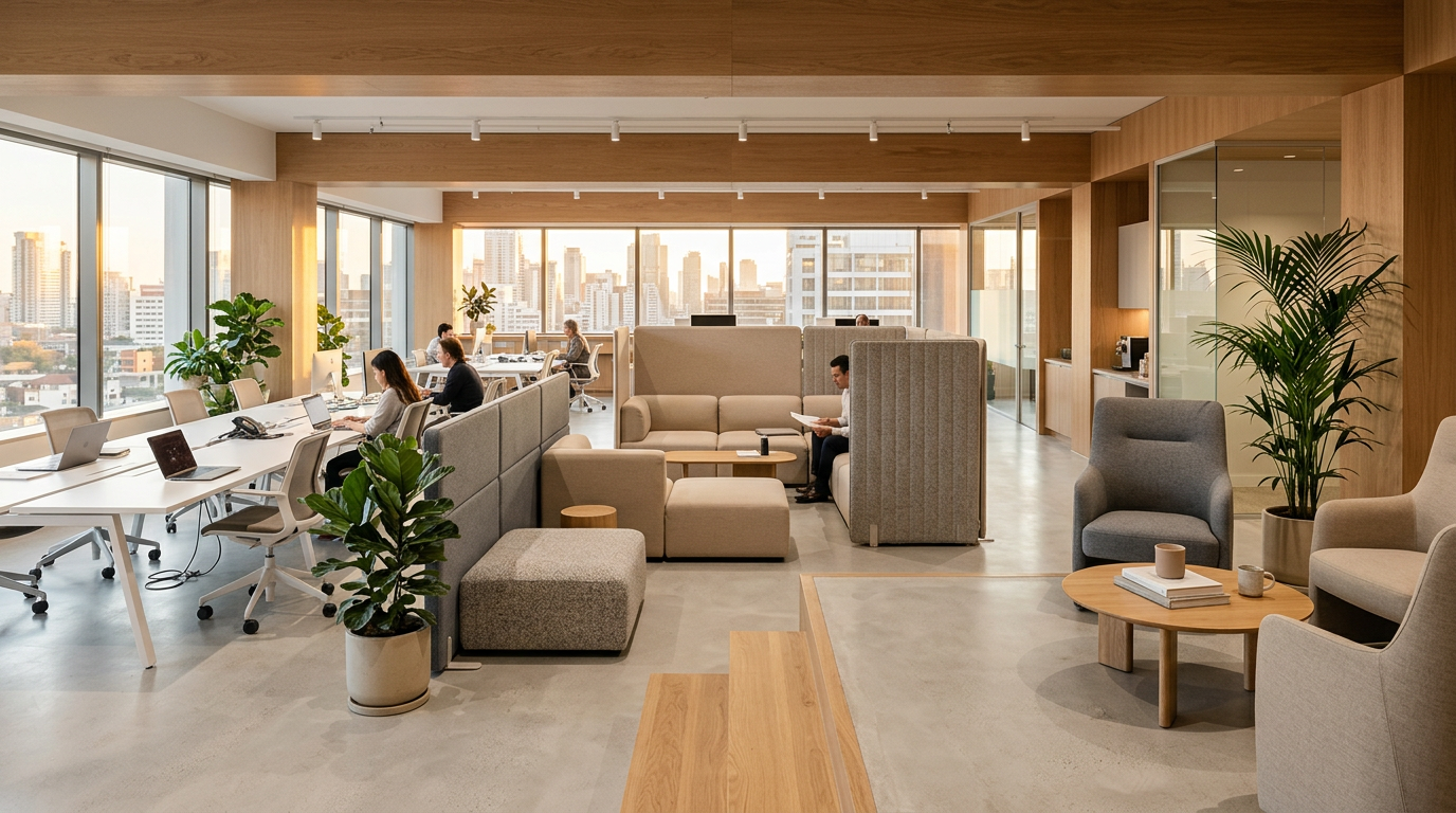 Зонирование современного офиса с помощью модульной мебели