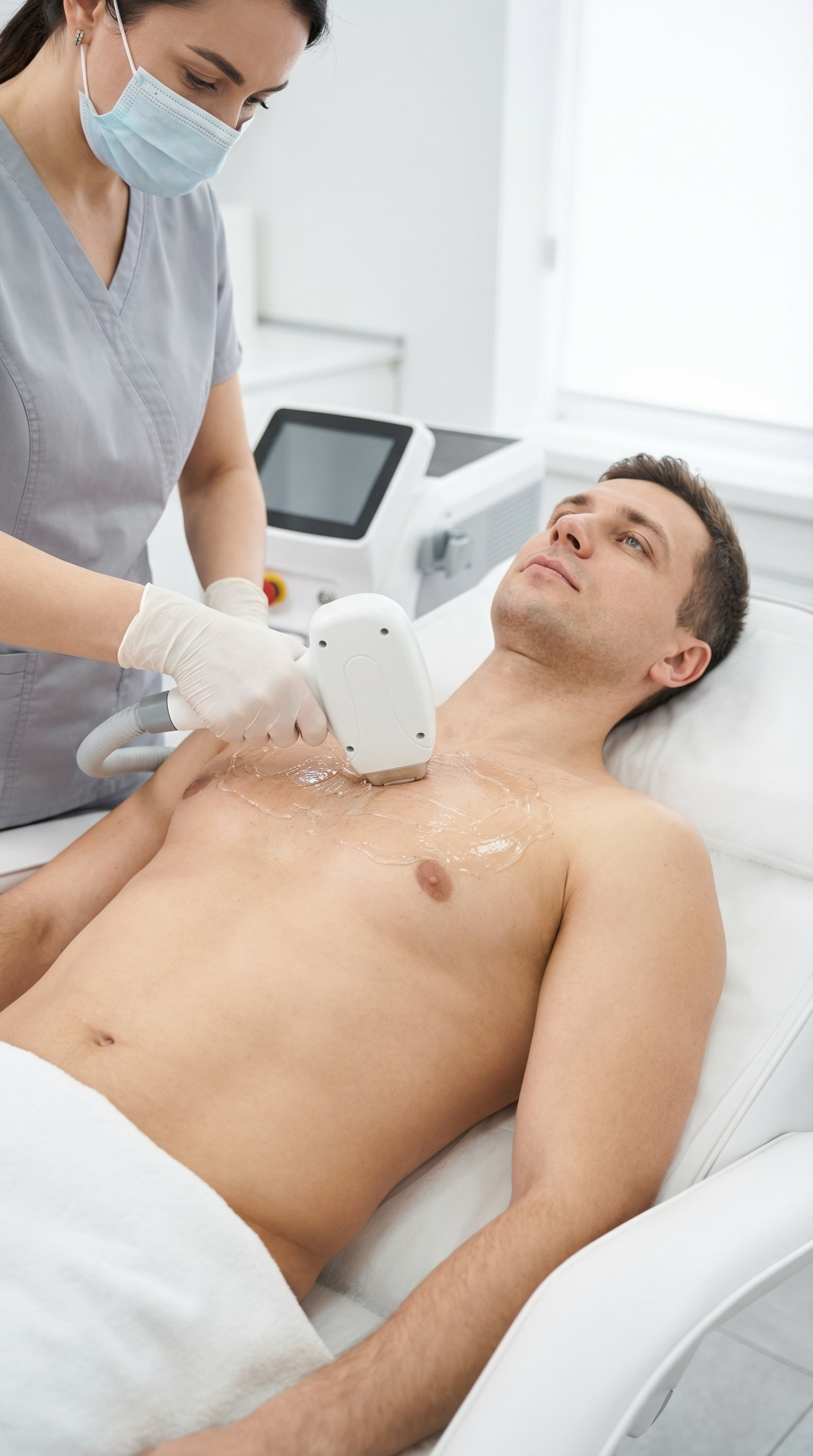 мужская эпиляция живота и груди лазером в косметологической клинике