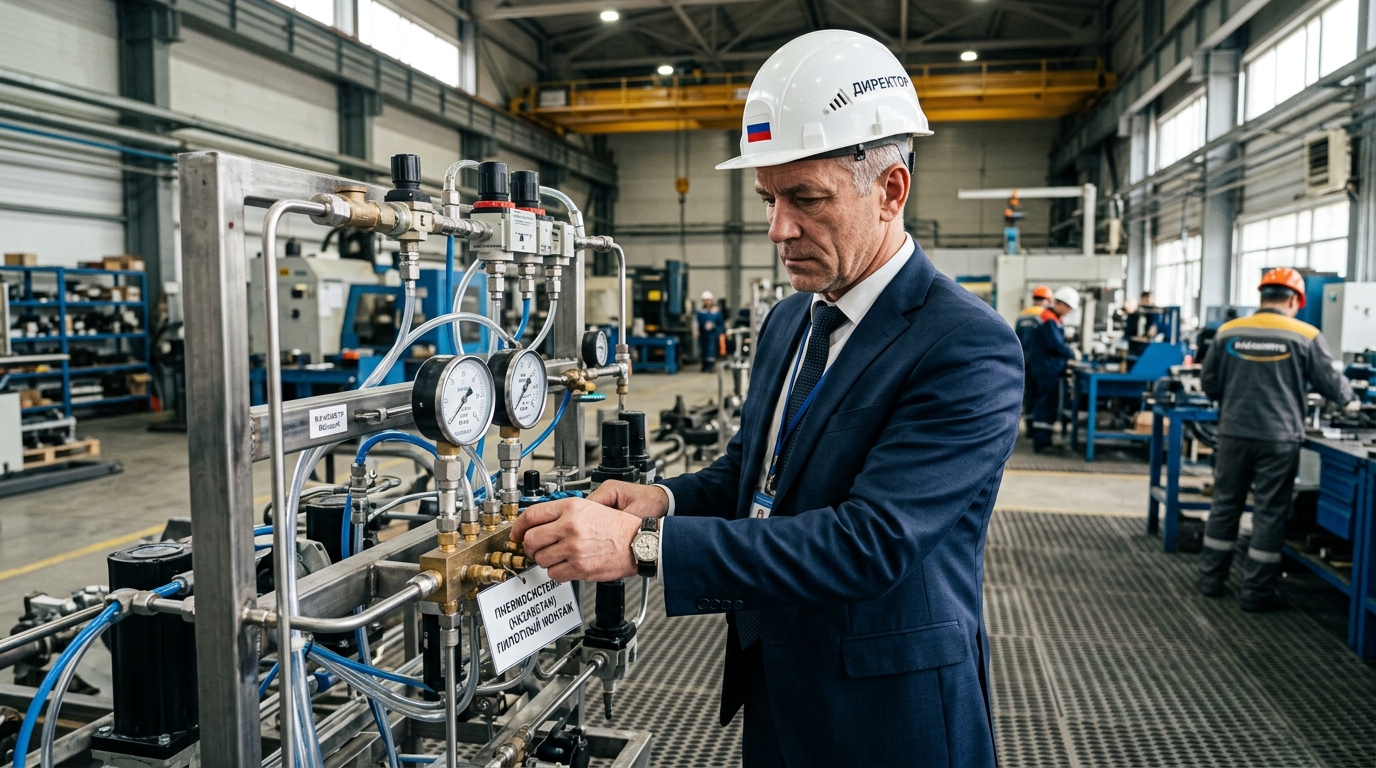 Директор российского завода осматривает казахстанскую пневмосистему на пилотном монтаже