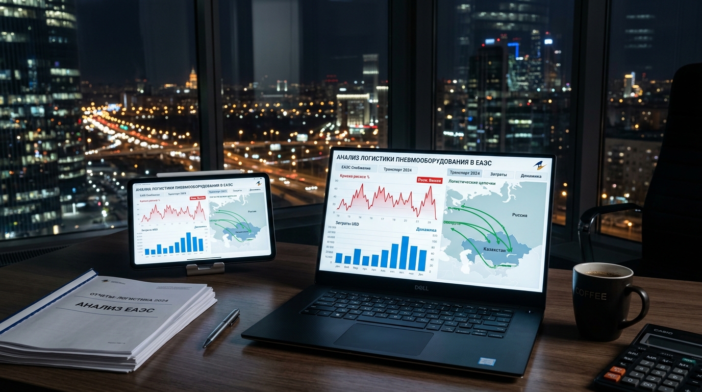 График анализа данных по логистике пневмооборудования в ЕАЭС с расчетами рисков и затрат