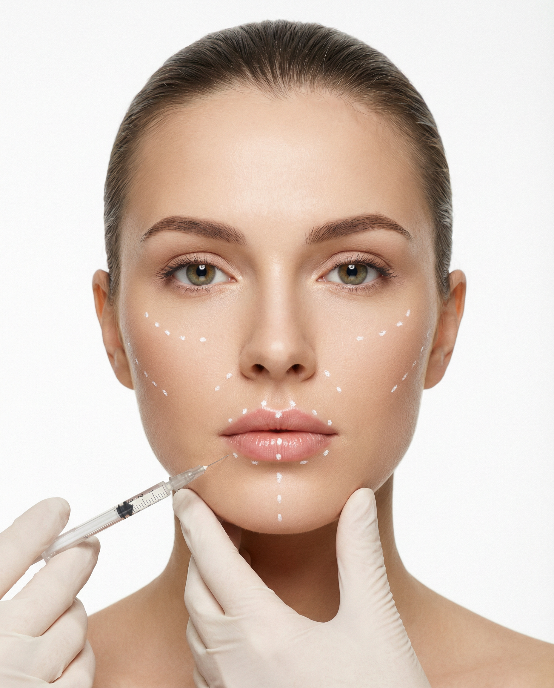 зоны введения филлеров при контурной пластике лица скулы губы подбородок