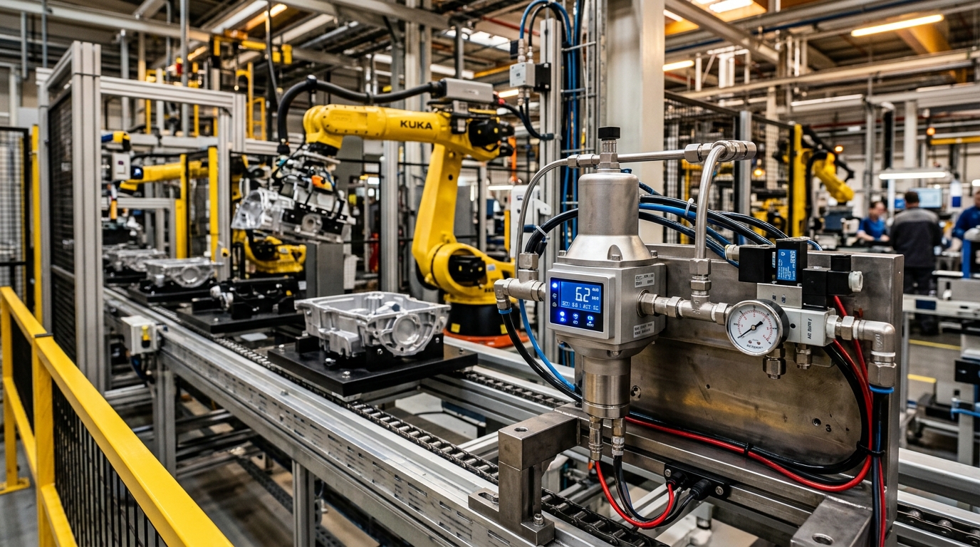 Реальный кейс: регулятор давления стабилизирует пневмосистему на сборочном конвейере завода